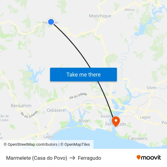 Marmelete (Casa do Povo) to Ferragudo map