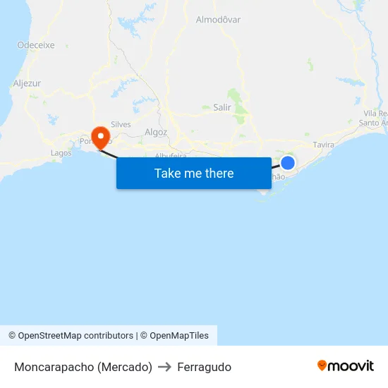 Moncarapacho (Mercado) to Ferragudo map