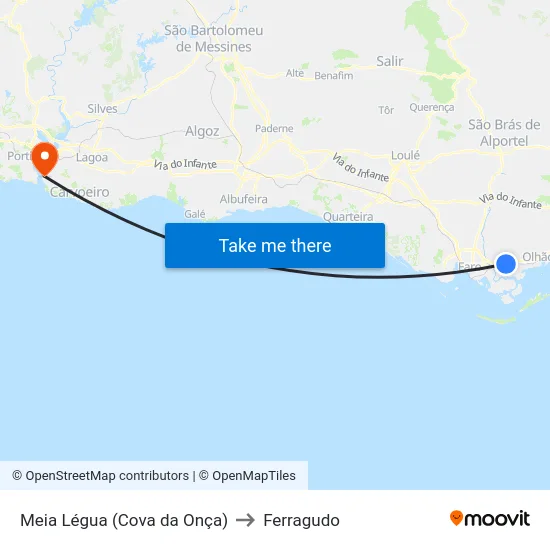 Meia Légua (Cova da Onça) to Ferragudo map