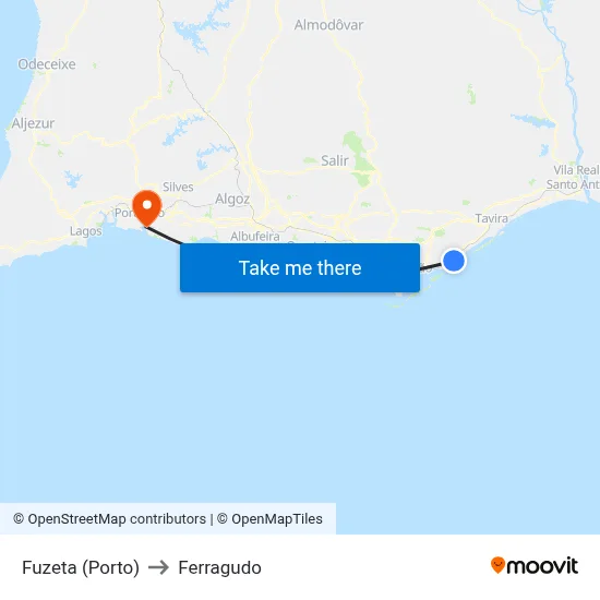 Fuzeta (Porto) to Ferragudo map