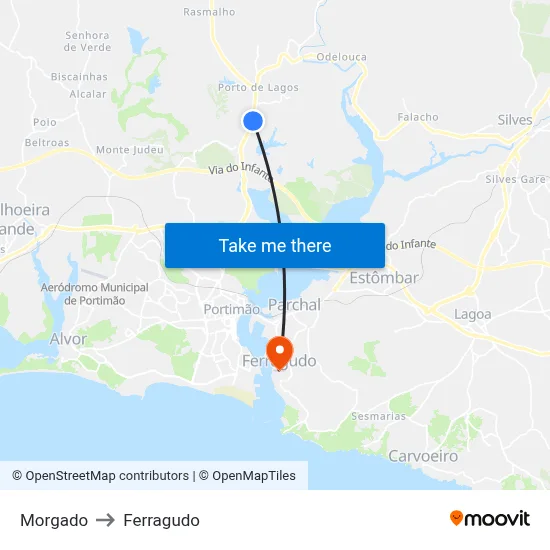 Morgado to Ferragudo map