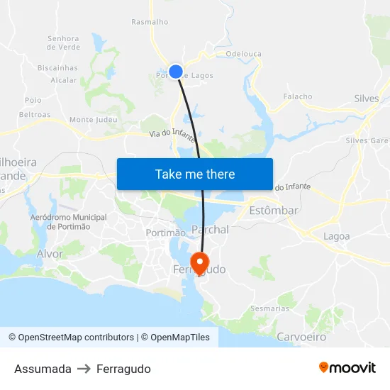 Assumada to Ferragudo map