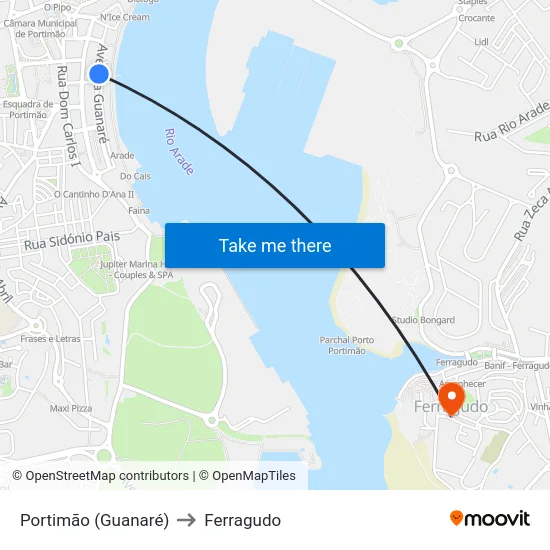 Portimão (Guanaré) to Ferragudo map