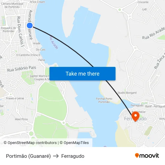 Portimão (Guanaré) to Ferragudo map