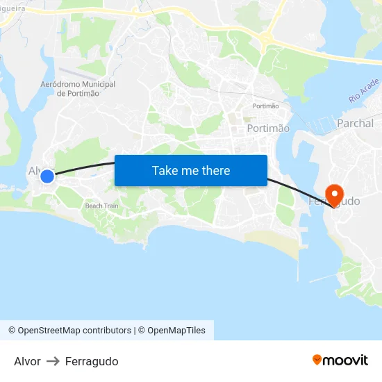Alvor to Ferragudo map