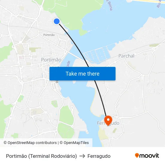 Portimão (Terminal Rodoviário) to Ferragudo map