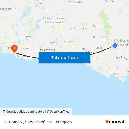 S. Romão (X Soalheira) to Ferragudo map