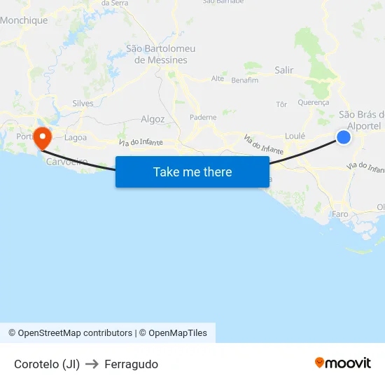 Corotelo (JI) to Ferragudo map