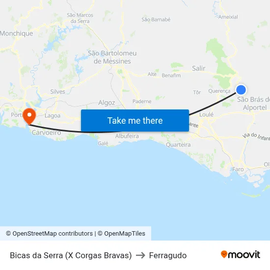 Bicas da Serra (X Corgas Bravas) to Ferragudo map