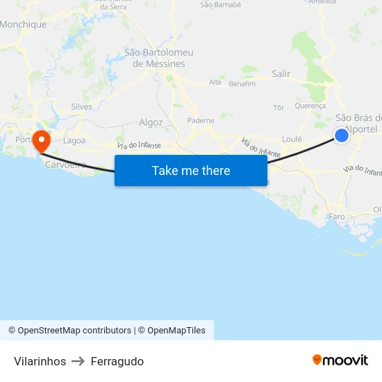Vilarinhos to Ferragudo map