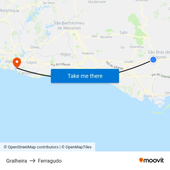 Gralheira to Ferragudo map