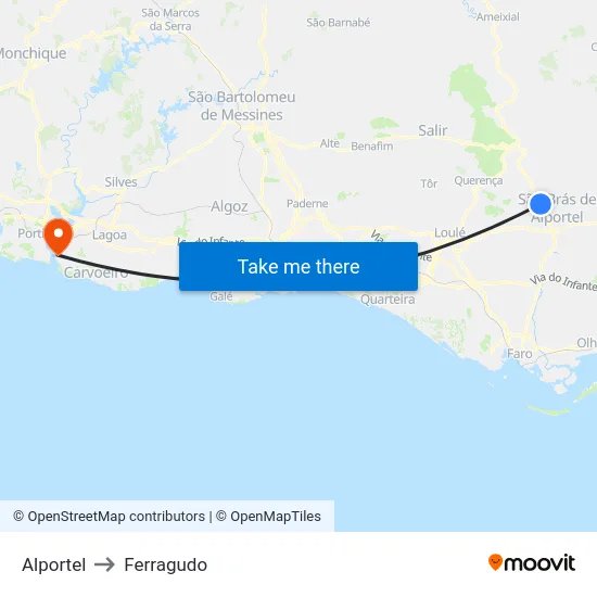 Alportel to Ferragudo map