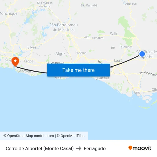 Cerro de Alportel (Monte Casal) to Ferragudo map