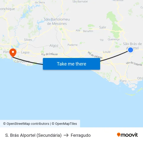S. Brás Alportel (Secundária) to Ferragudo map
