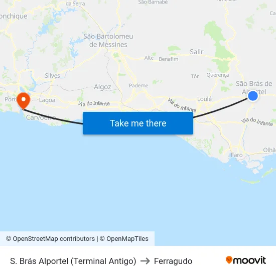 S. Brás Alportel (Terminal Antigo) to Ferragudo map