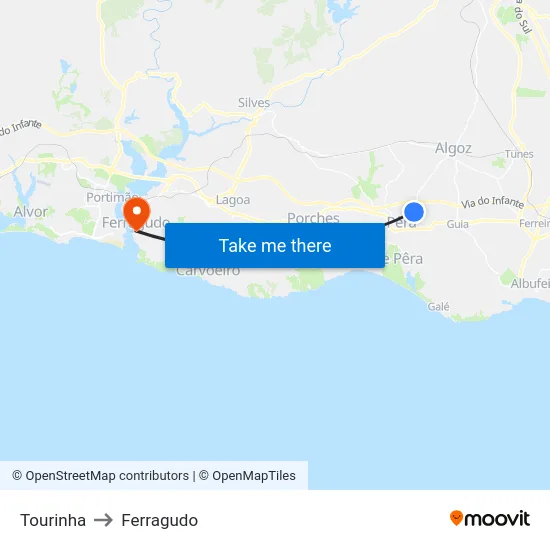 Tourinha to Ferragudo map