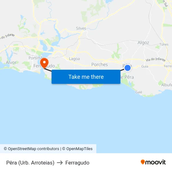 Pêra (Urb. Arroteias) to Ferragudo map