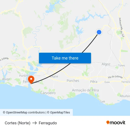 Cortes (Norte) to Ferragudo map