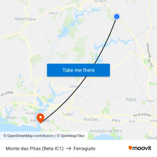 Monte das Pitas (Reta IC1) to Ferragudo map