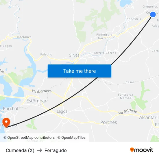 Cumeada (X) to Ferragudo map