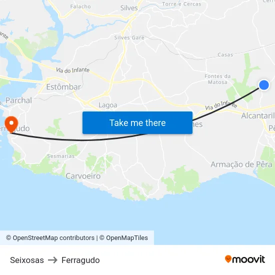Seixosas to Ferragudo map