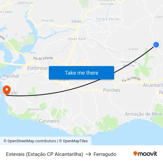 Estevais (Estação CP Alcantarilha) to Ferragudo map