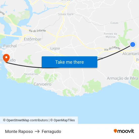 Monte Raposo to Ferragudo map