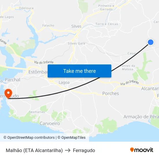 Malhão (ETA Alcantarilha) to Ferragudo map