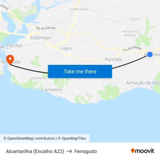 Alcantarilha (Encalho A22) to Ferragudo map