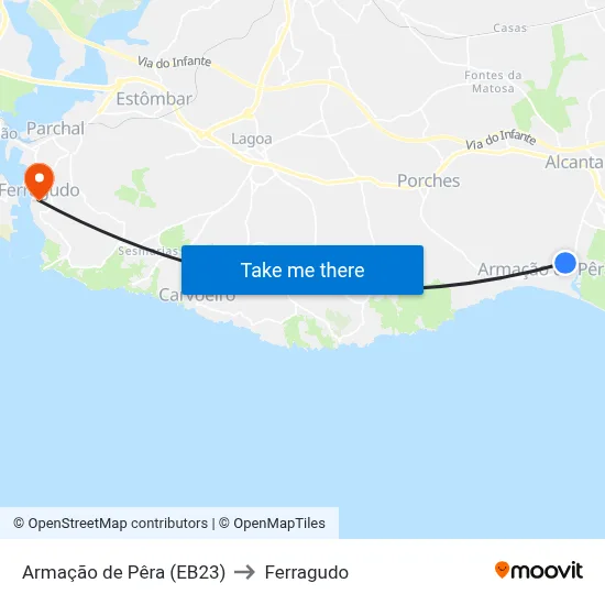 Armação de Pêra (EB23) to Ferragudo map
