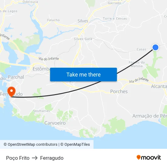 Poço Frito to Ferragudo map