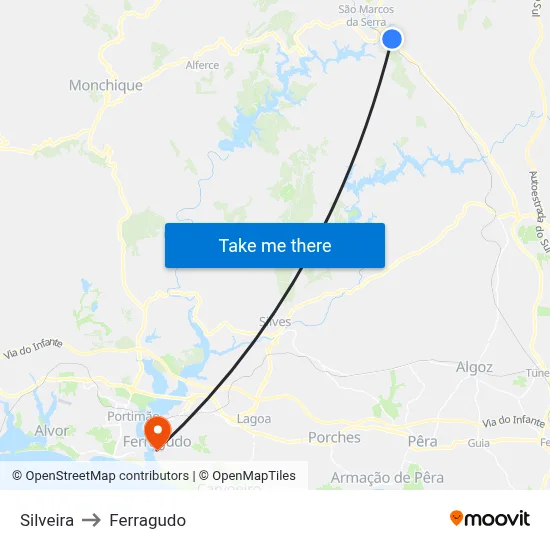 Silveira to Ferragudo map