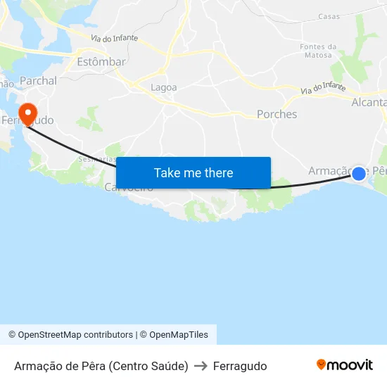 Armação de Pêra (Centro Saúde) to Ferragudo map