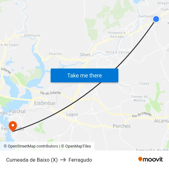 Cumeada de Baixo (X) to Ferragudo map