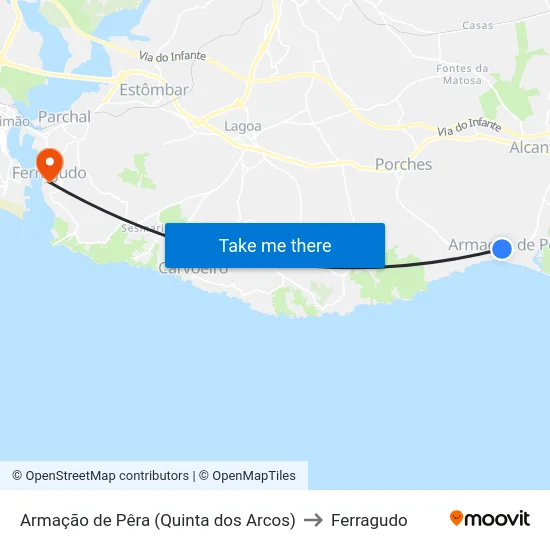 Armação de Pêra (Quinta dos Arcos) to Ferragudo map