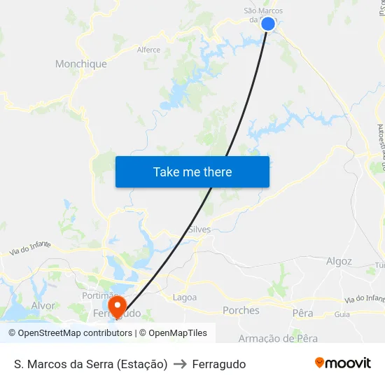 S. Marcos da Serra (Estação) to Ferragudo map