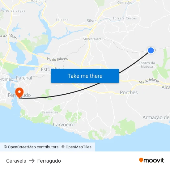 Caravela to Ferragudo map