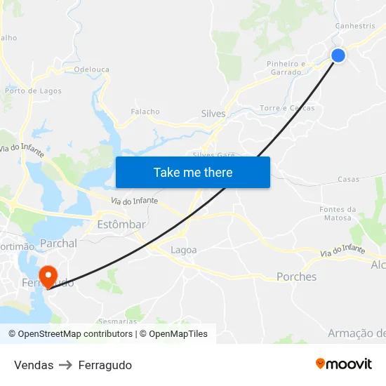 Vendas to Ferragudo map