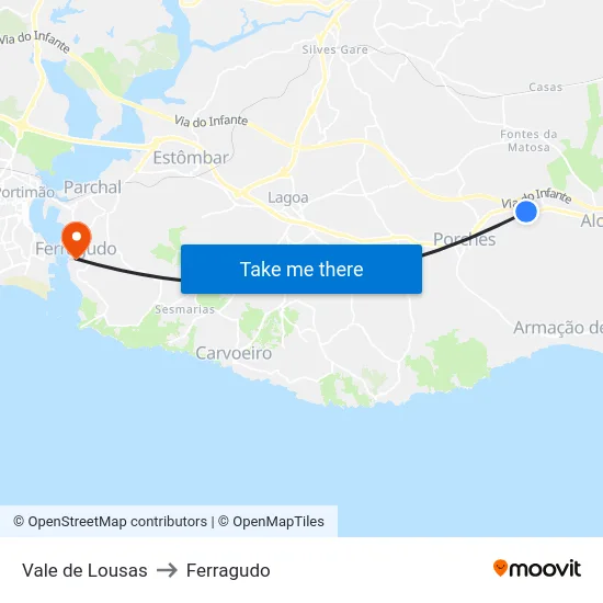 Vale de Lousas to Ferragudo map