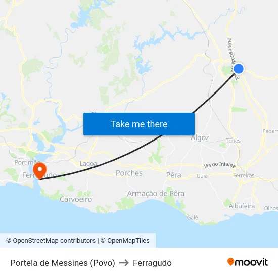 Portela de Messines (Povo) to Ferragudo map