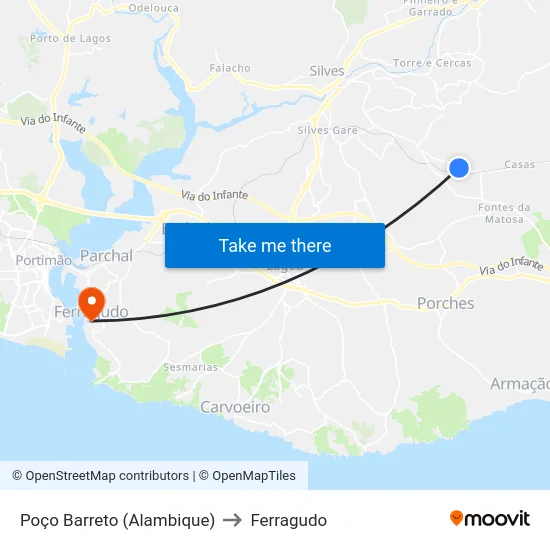 Poço Barreto (Alambique) to Ferragudo map