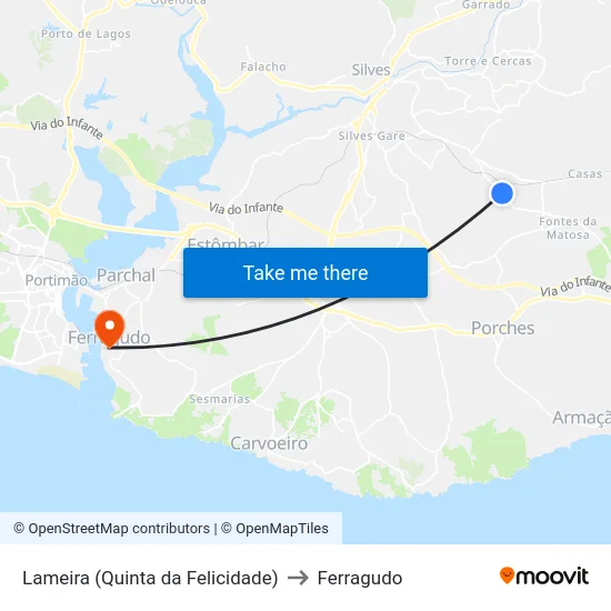 Lameira (Quinta da Felicidade) to Ferragudo map