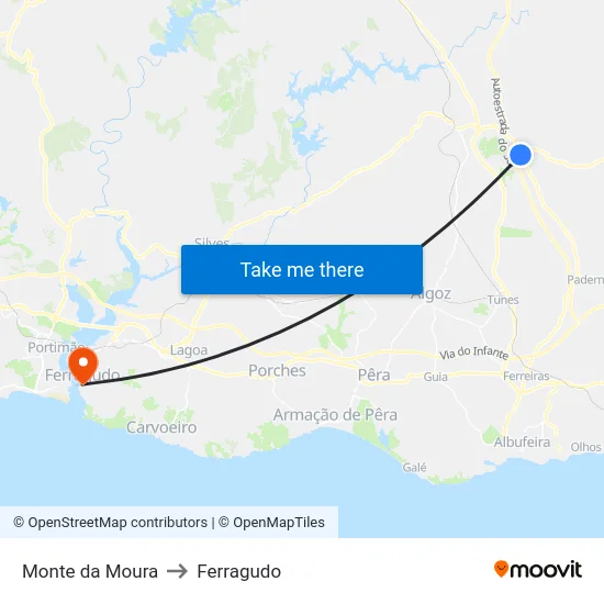 Monte da Moura to Ferragudo map
