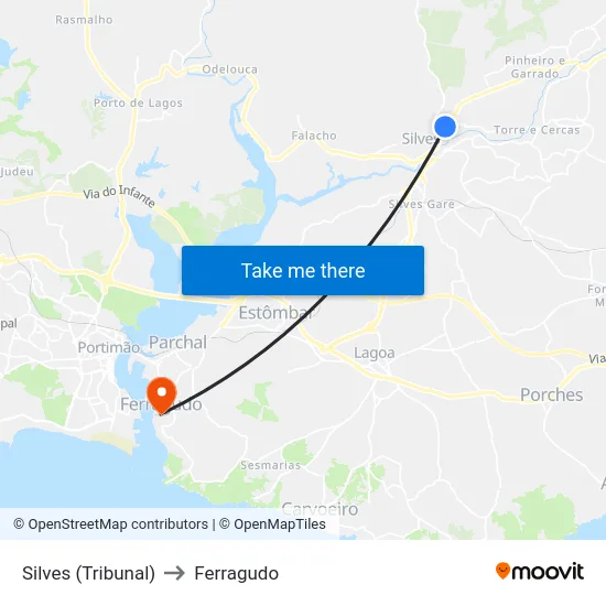 Silves (Tribunal) to Ferragudo map