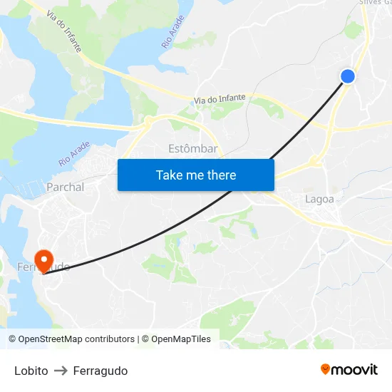 Lobito to Ferragudo map