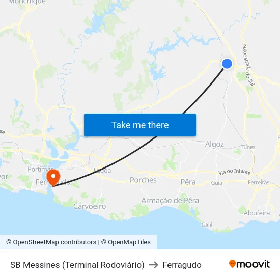SB Messines (Terminal Rodoviário) to Ferragudo map