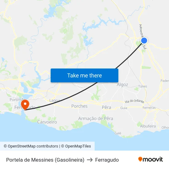 Portela de Messines (Gasolineira) to Ferragudo map