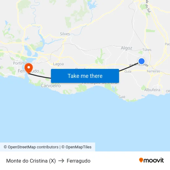 Monte do Cristina (X) to Ferragudo map