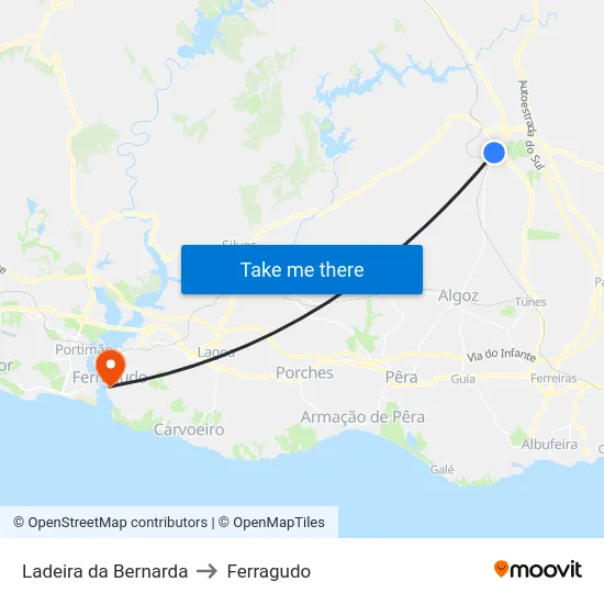 Ladeira da Bernarda to Ferragudo map