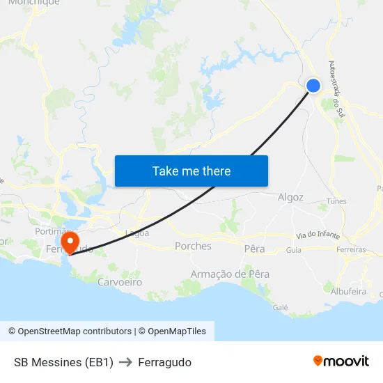 SB Messines (EB1) to Ferragudo map